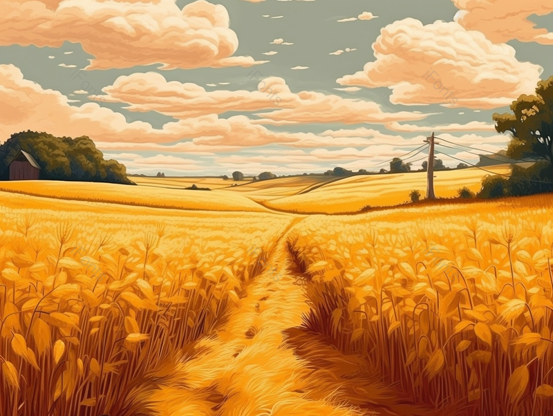 小清新自然风光芒种金色麦田插画农作物植物背景,插画/手绘图,插画/手绘图库,插画/手绘图下载,插画/手绘